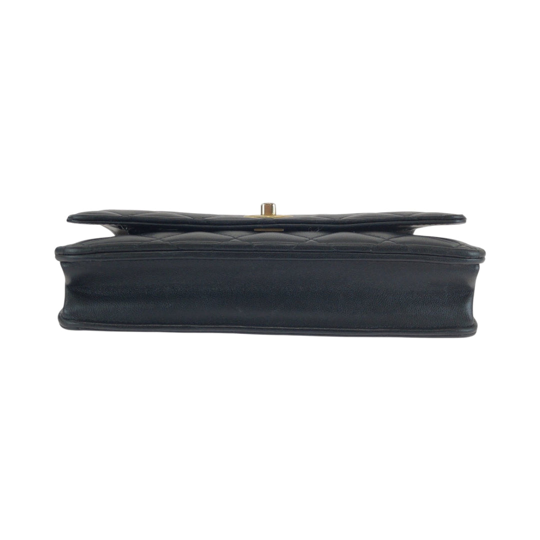 CHANEL Long Wallet Purse lambskin Black GoldMetal Matrasse COCO Mark Ball Turn Lock