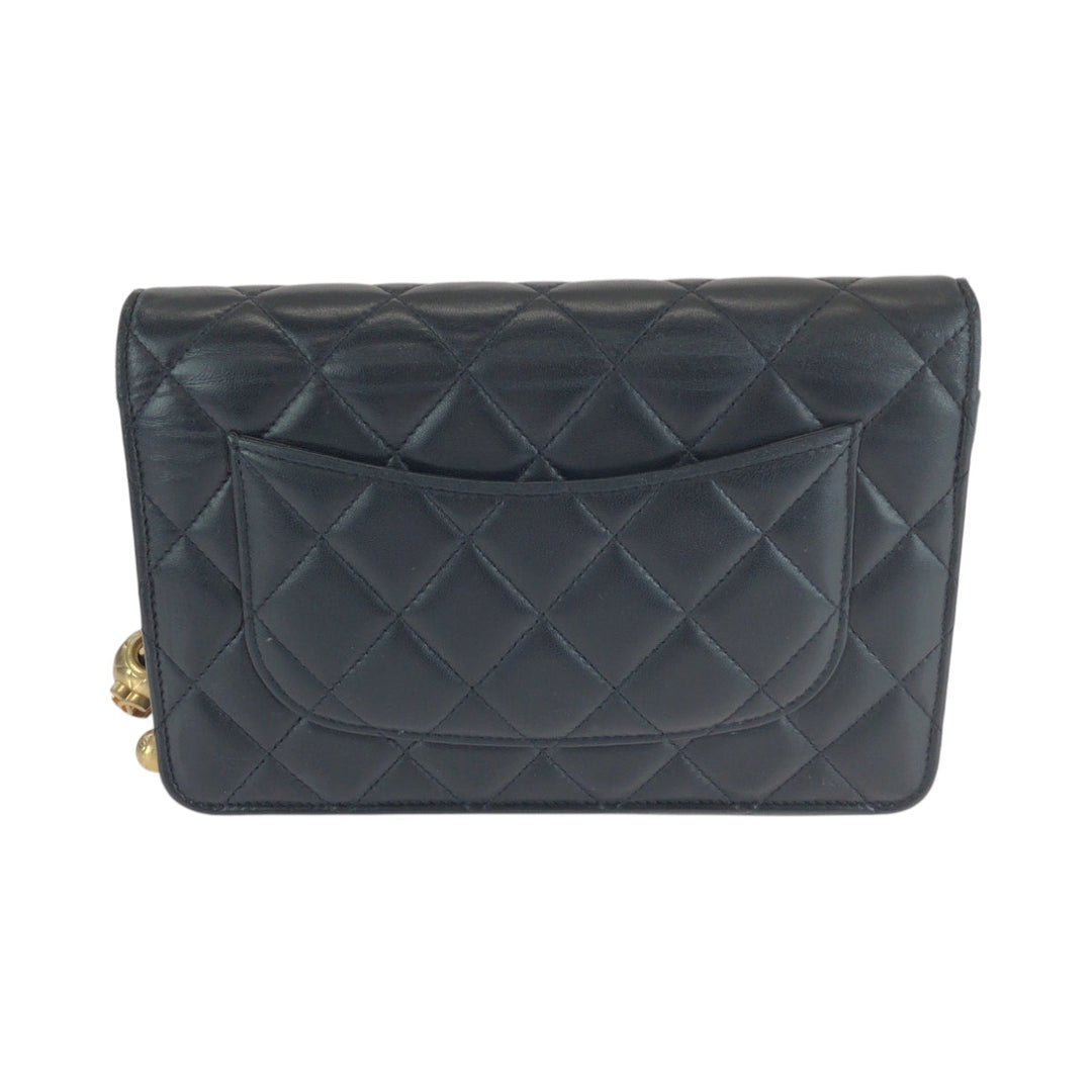 CHANEL Long Wallet Purse lambskin Black GoldMetal Matrasse COCO Mark Ball Turn Lock