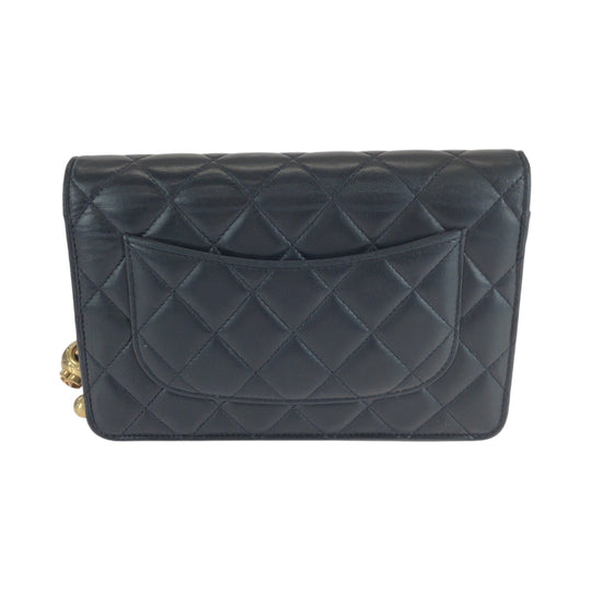 CHANEL Long Wallet Purse lambskin Black GoldMetal Matrasse COCO Mark Ball Turn Lock