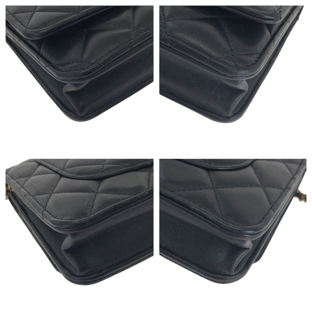 CHANEL Long Wallet Purse lambskin Black GoldMetal Matrasse COCO Mark Ball Turn Lock