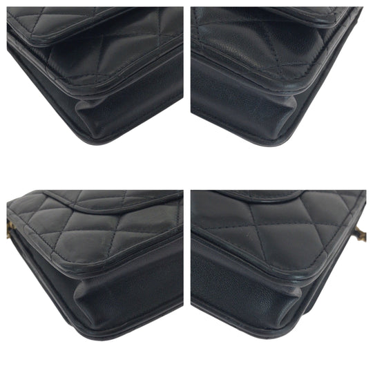 CHANEL Long Wallet Purse lambskin Black GoldMetal Matrasse COCO Mark Ball Turn Lock