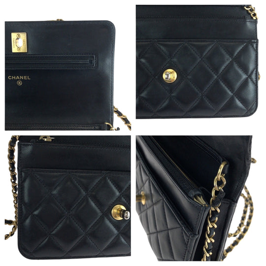CHANEL Long Wallet Purse lambskin Black GoldMetal Matrasse COCO Mark Ball Turn Lock