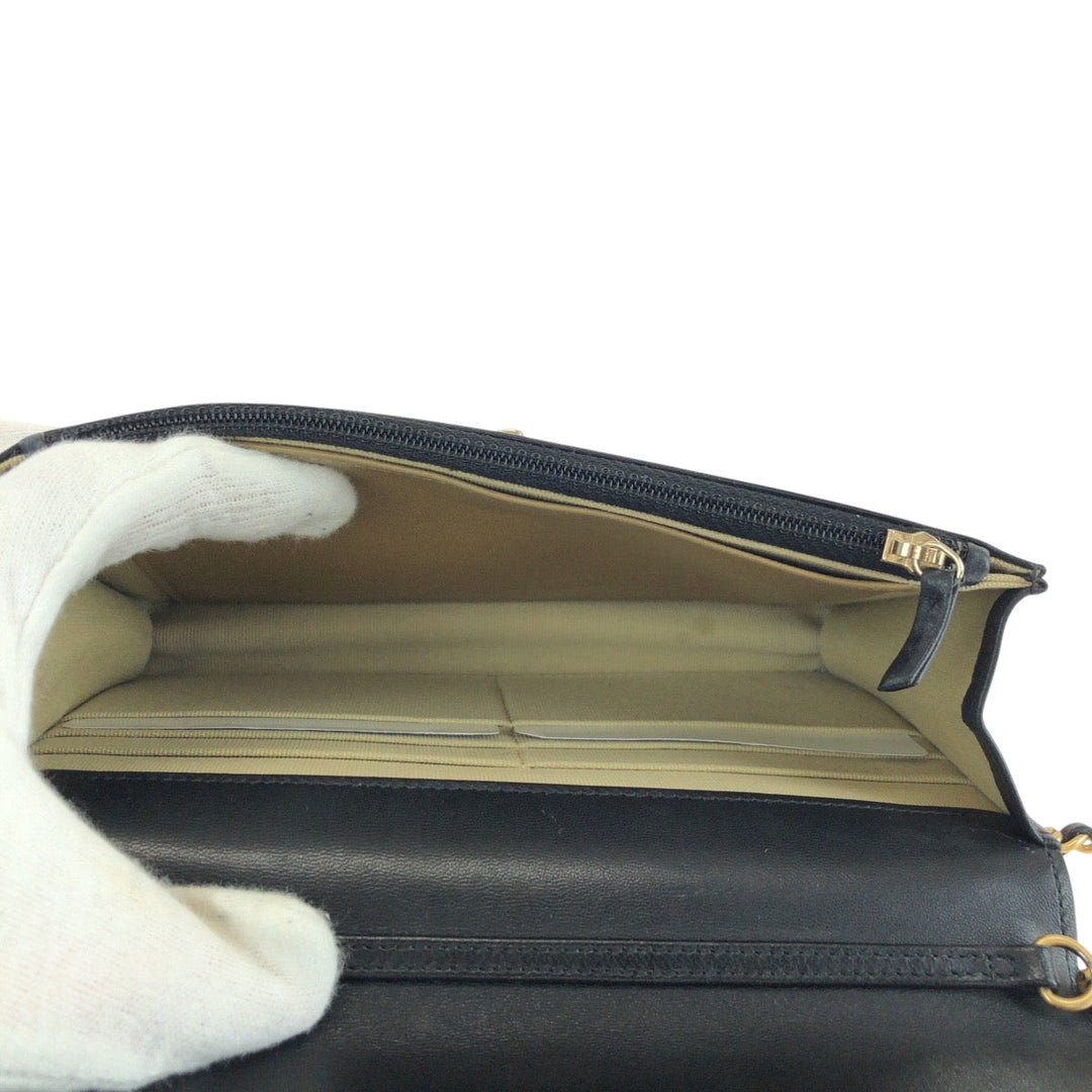 CHANEL Long Wallet Purse lambskin Black GoldMetal Matrasse COCO Mark Ball Turn Lock