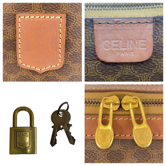 CELINE Handbag PVC, Leather Brown Gold Metal Handbag Boston Duffel bag Macadam Women Used Authentic