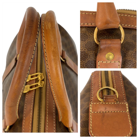 CELINE Handbag PVC, Leather Brown Gold Metal Handbag Boston Duffel bag Macadam Women Used Authentic