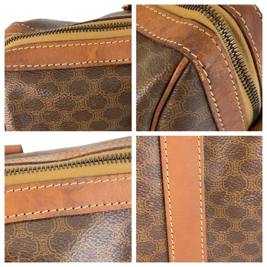 CELINE Handbag PVC, Leather Brown Gold Metal Handbag Boston Duffel bag Macadam Women Used Authentic