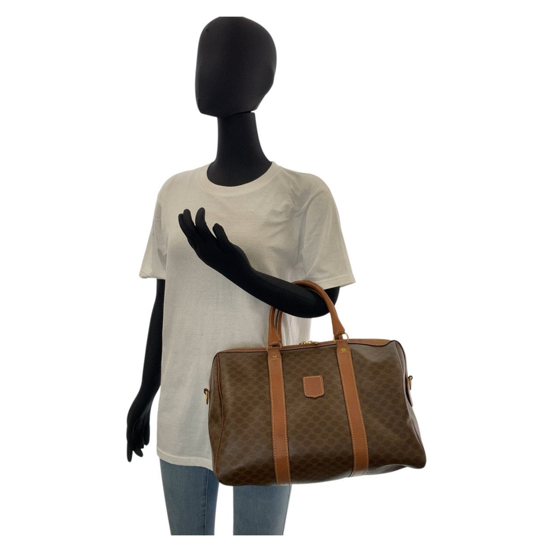 CELINE Handbag PVC, Leather Brown Gold Metal Handbag Boston Duffel bag Macadam Women Used Authentic