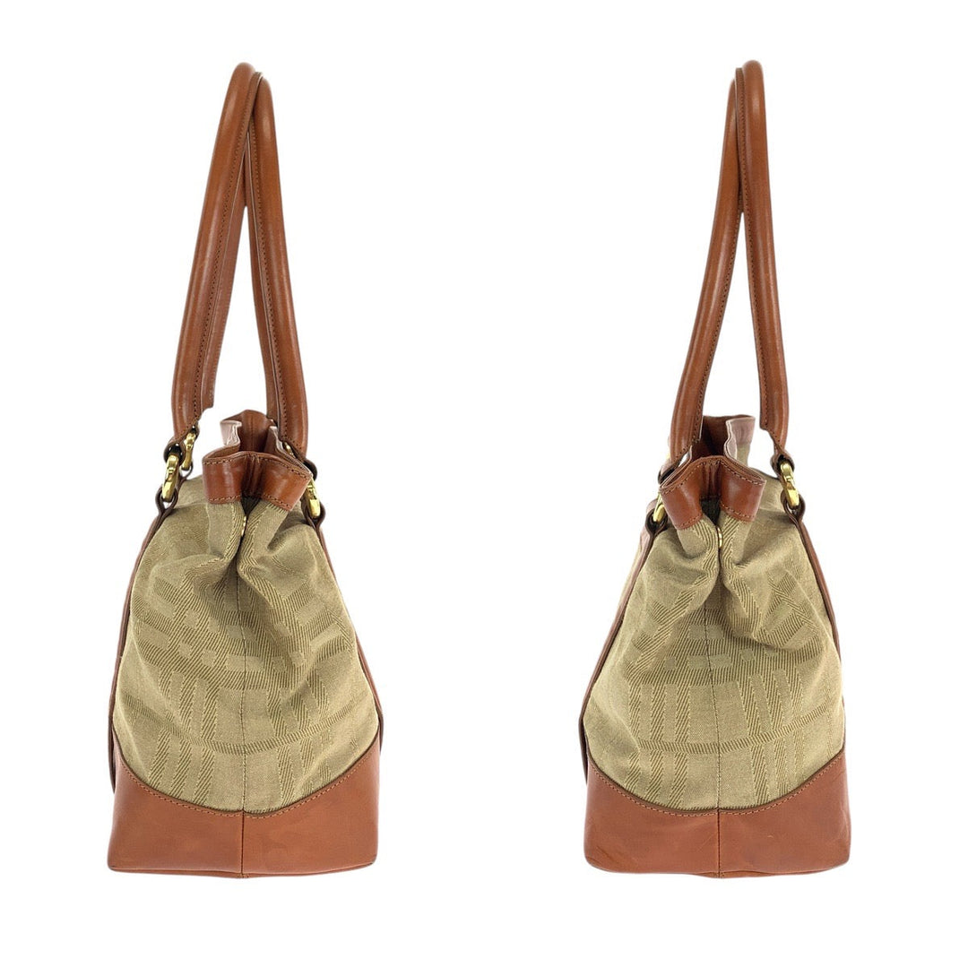 BURBERRY Tote Bag Canvas, Leather Brown Check Pattern Women Used Authentic