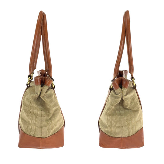 BURBERRY Tote Bag Canvas, Leather Brown Check Pattern Women Used Authentic