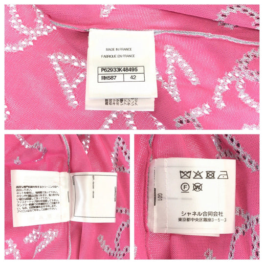 CHANEL cardigan P62933K48495 Rayon pink COCO Mark Women 42 Used Authentic