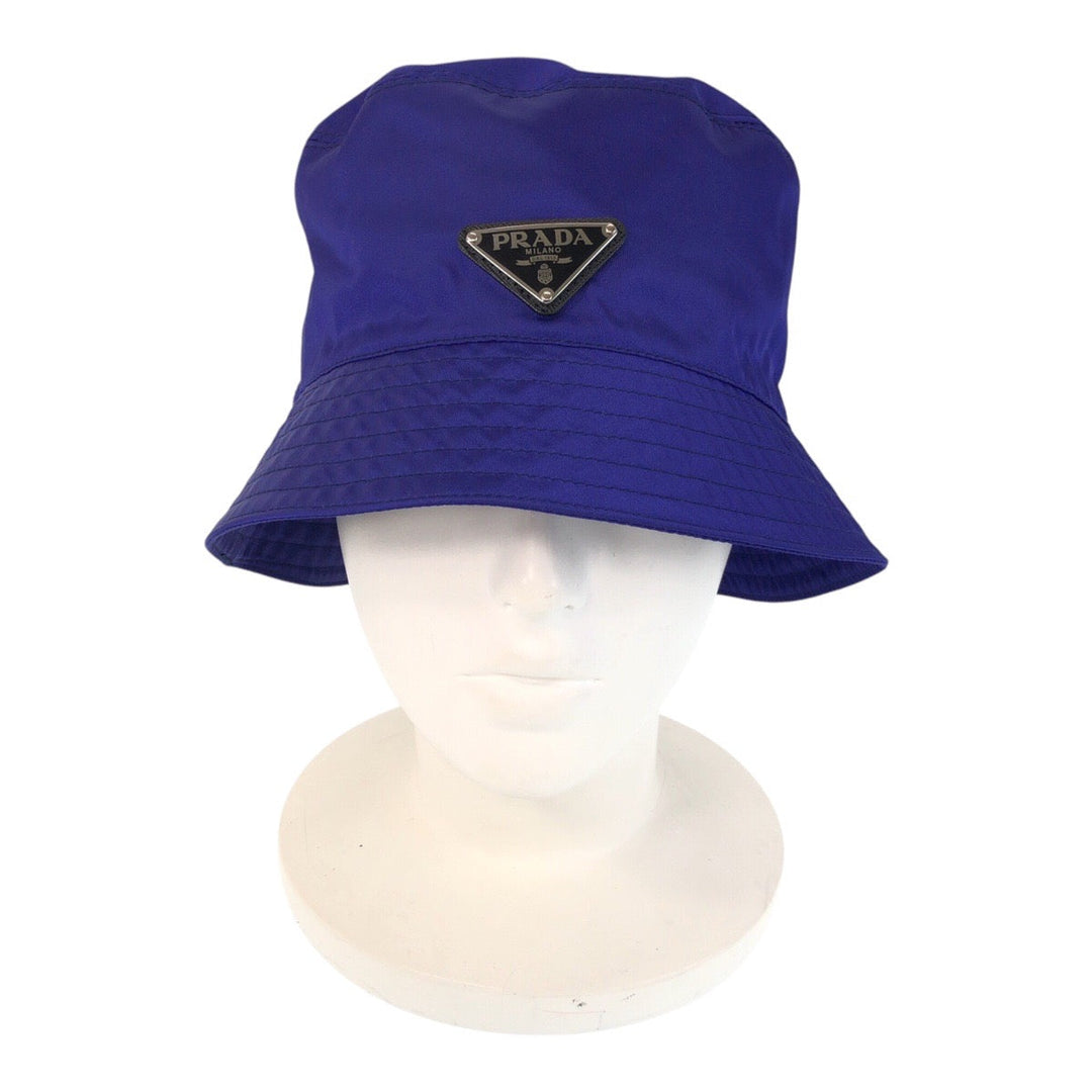 PRADA hat 1HC137 Nylon blue Test Triangle With logo mens L Used Authentic