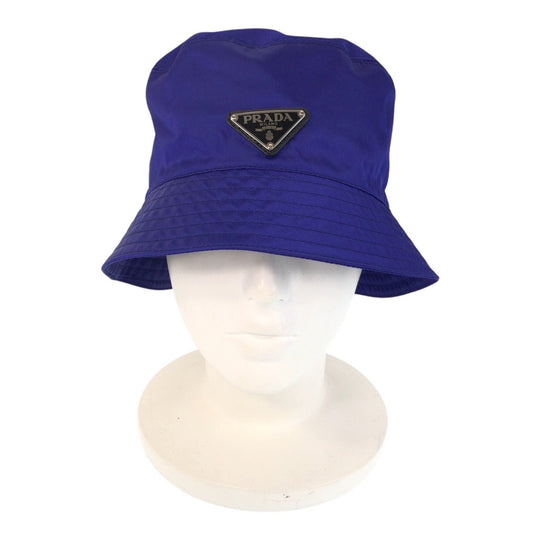 PRADA hat 1HC137 Nylon blue Test Triangle With logo mens L Used Authentic