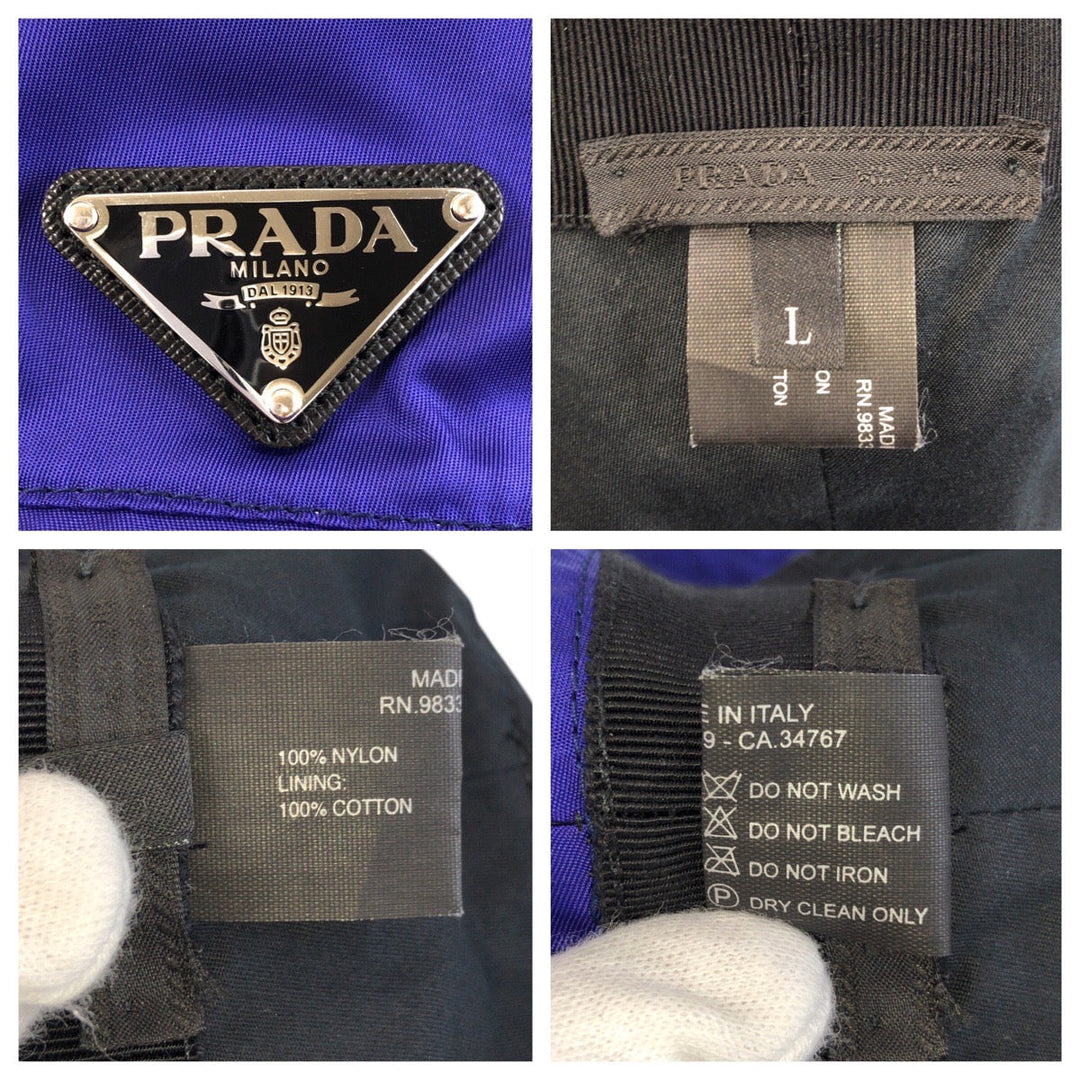 PRADA hat 1HC137 Nylon blue Test Triangle With logo mens L Used Authentic