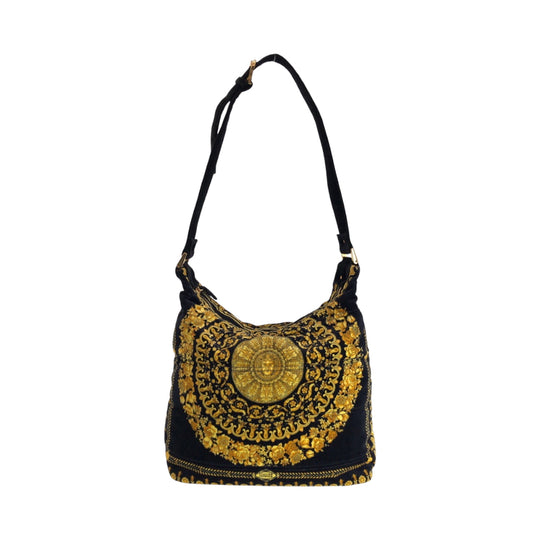 VERSACE Shoulder Bag cotton yellow Baroque Pattern Medusa Women Used Authentic