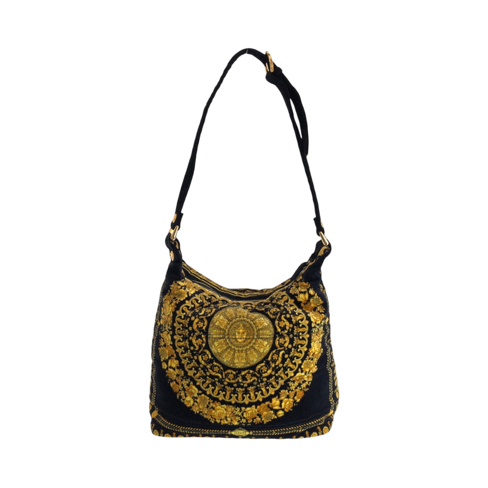 VERSACE Shoulder Bag cotton yellow Baroque Pattern Medusa Women Used Authentic