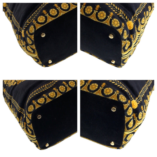 VERSACE Shoulder Bag cotton yellow Baroque Pattern Medusa Women Used Authentic