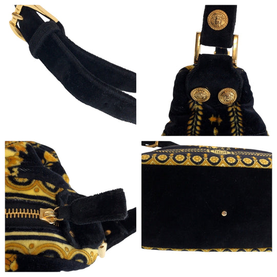 VERSACE Shoulder Bag cotton yellow Baroque Pattern Medusa Women Used Authentic