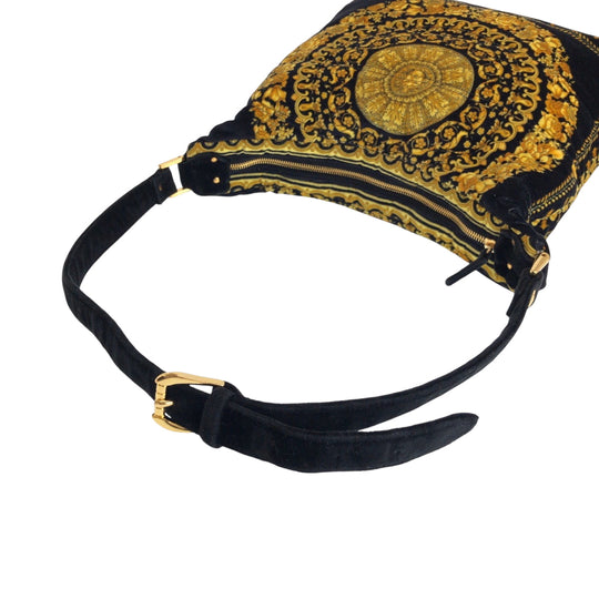 VERSACE Shoulder Bag cotton yellow Baroque Pattern Medusa Women Used Authentic