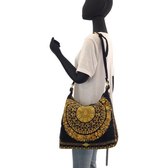VERSACE Shoulder Bag cotton yellow Baroque Pattern Medusa Women Used Authentic