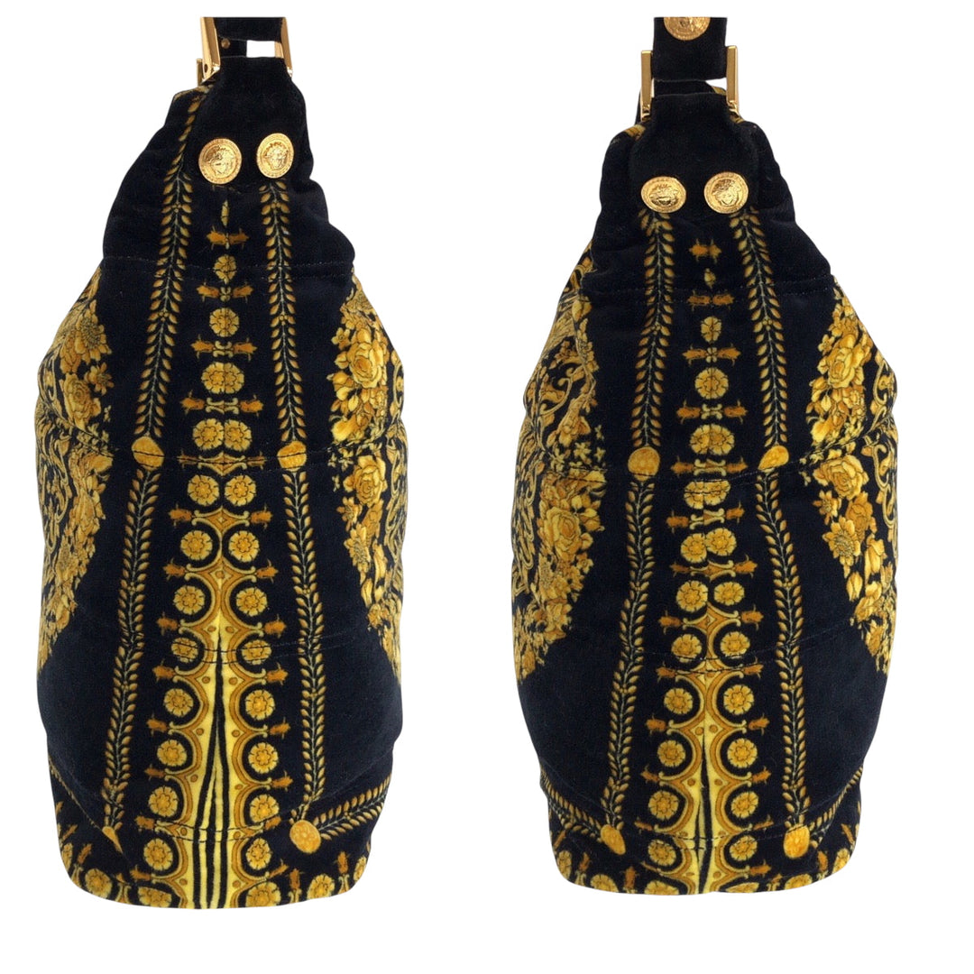 VERSACE Shoulder Bag cotton yellow Baroque Pattern Medusa Women Used Authentic
