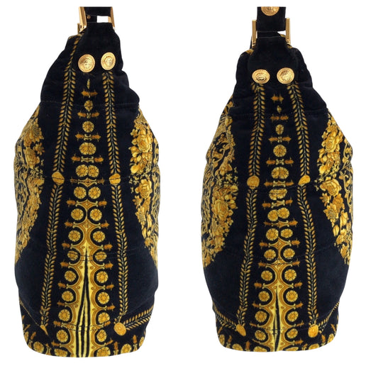 VERSACE Shoulder Bag cotton yellow Baroque Pattern Medusa Women Used Authentic