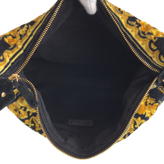 VERSACE Shoulder Bag cotton yellow Baroque Pattern Medusa Women Used Authentic