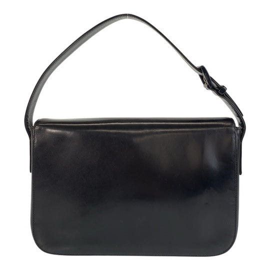 PRADA Shoulder Bag leather Black Silver Metal Shoulder Bag handbag Women Used Authentic
