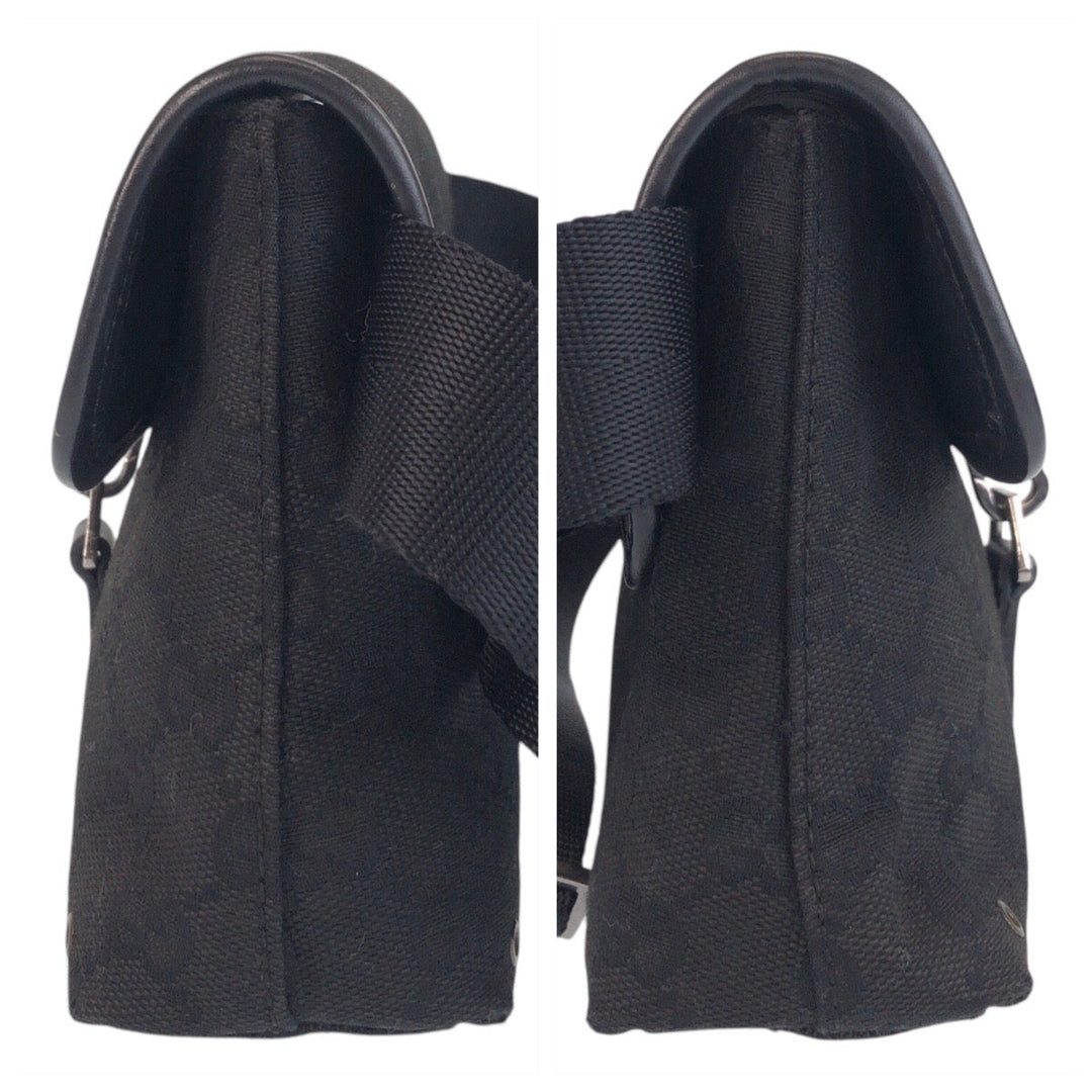 GUCCI Sling bag 92543 GG canvas Black SilverMetal Sling bag Bum bag Women Used Authentic