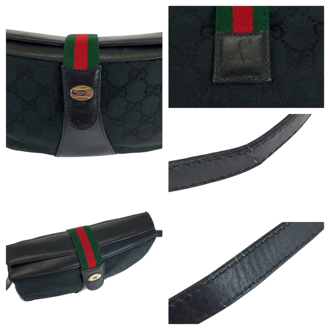 GUCCI Shoulder Bag 10 02 024 GG canvas, leather Black GoldMetal Shoulder Bag pochette Old Gucci Shelly Line Women Used Authentic