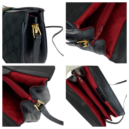 GUCCI Shoulder Bag 10 02 024 GG canvas, leather Black GoldMetal Shoulder Bag pochette Old Gucci Shelly Line Women Used Authentic