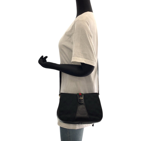 GUCCI Shoulder Bag 10 02 024 GG canvas, leather Black GoldMetal Shoulder Bag pochette Old Gucci Shelly Line Women Used Authentic