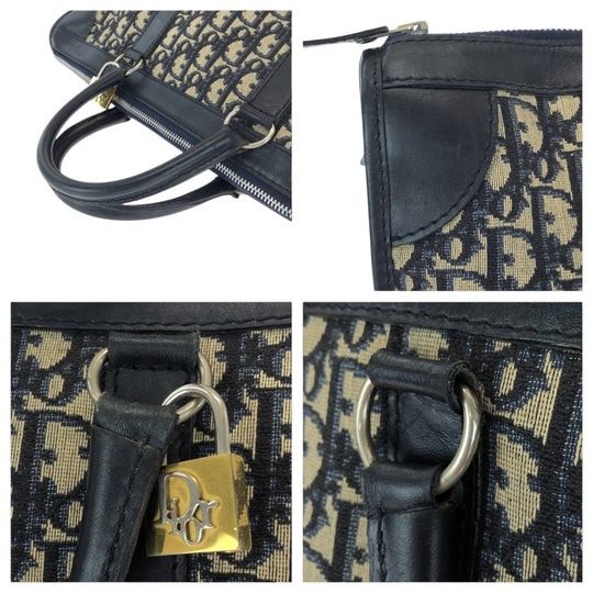 Dior Tote Bag canvas Navy Beige Black Gold Metal Tote Bag Shoulder Bag Trotter Women Used Authentic