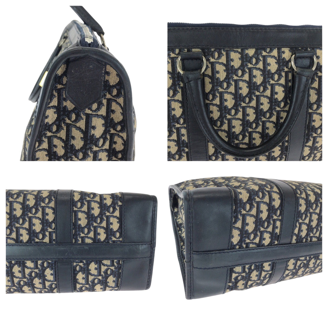 Dior Tote Bag canvas Navy Beige Black Gold Metal Tote Bag Shoulder Bag Trotter Women Used Authentic