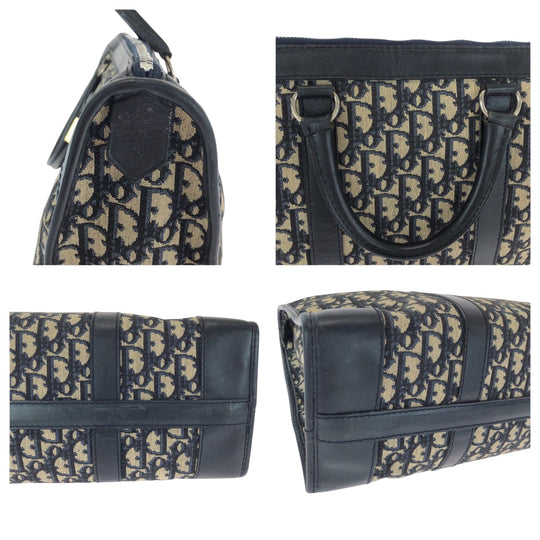 Dior Tote Bag canvas Navy Beige Black Gold Metal Tote Bag Shoulder Bag Trotter Women Used Authentic