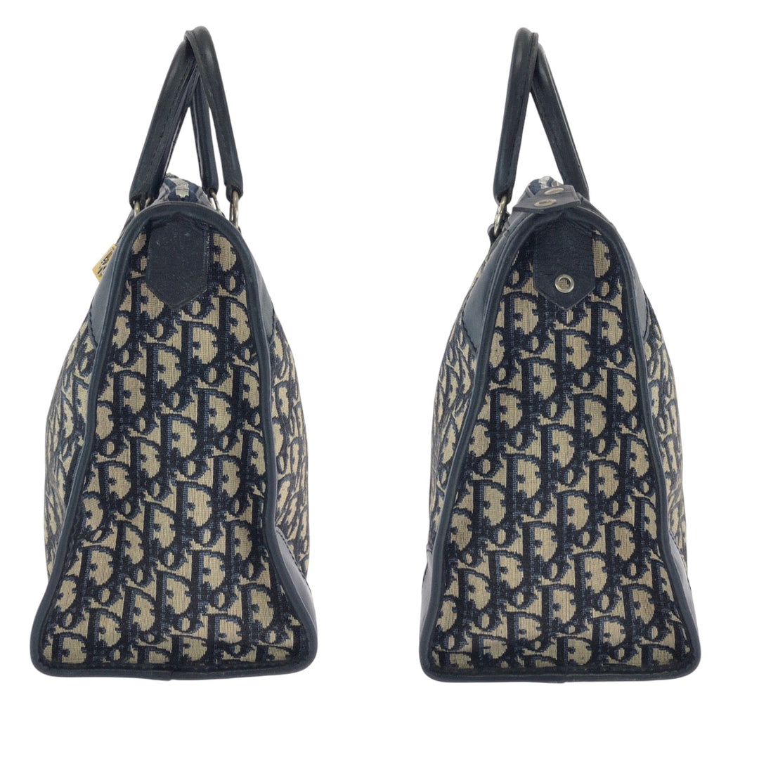 Dior Tote Bag canvas Navy Beige Black Gold Metal Tote Bag Shoulder Bag Trotter Women Used Authentic