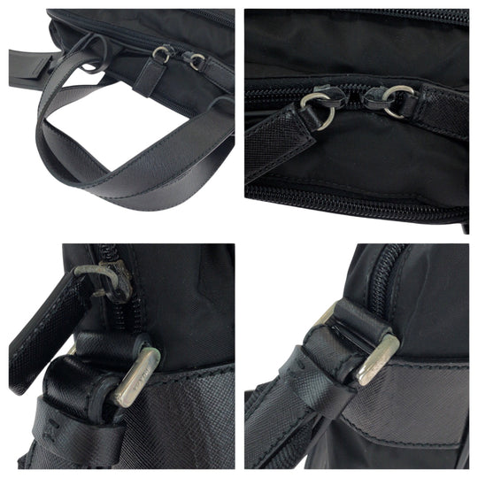 PRADA Shoulder Bag Nylon Black SilverMetal Shoulder Bag Business Bag 2way Test Triangle With logo mens Used Authentic