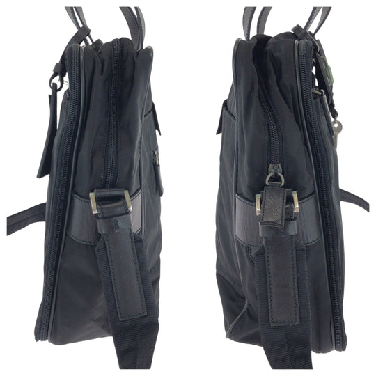 PRADA Shoulder Bag Nylon Black SilverMetal Shoulder Bag Business Bag 2way Test Triangle With logo mens Used Authentic