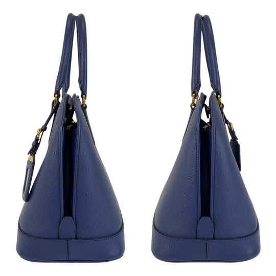 PRADA Handbag leather Blue GoldMetal Handbag Shoulder Bag 2way Safiano Women Used Authentic