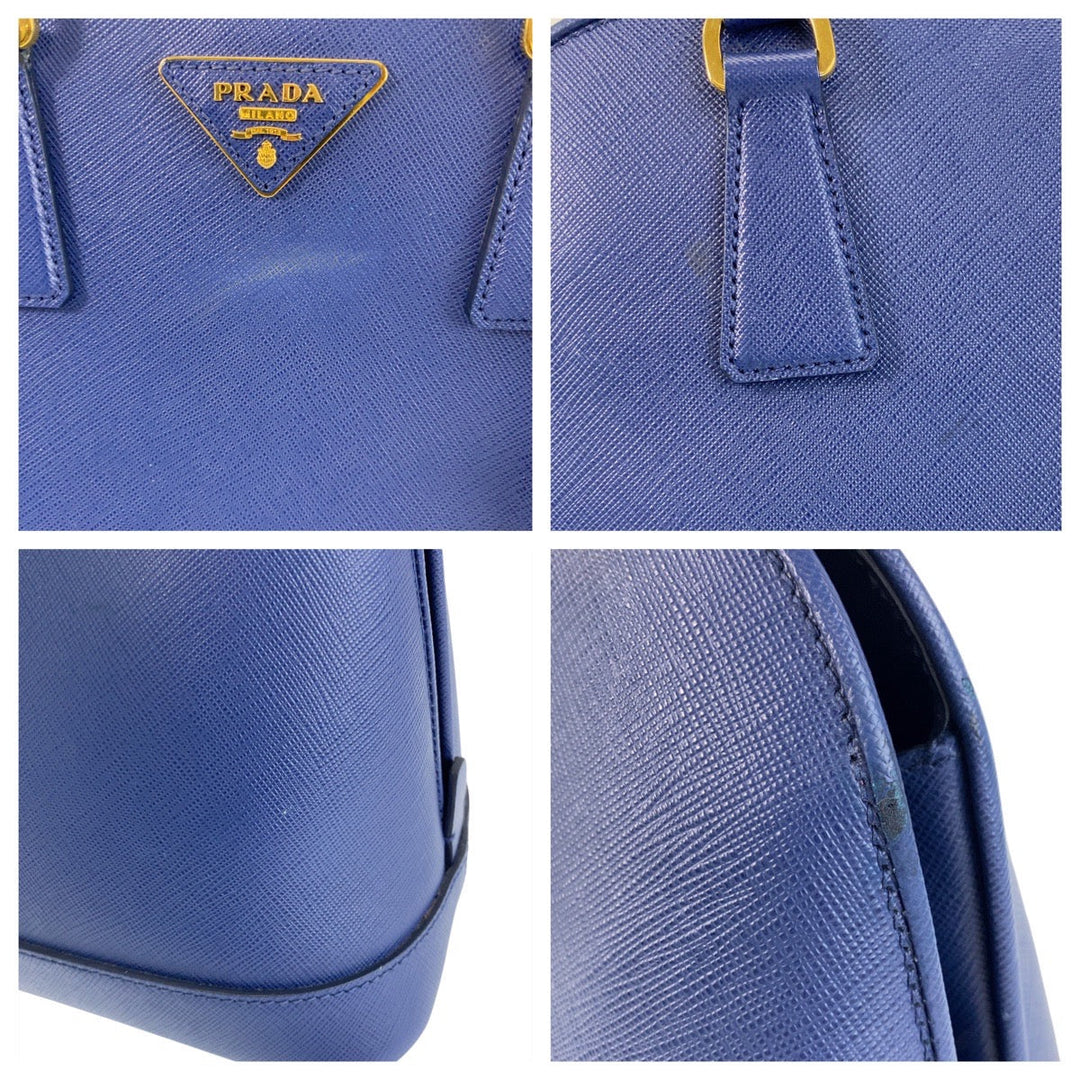 PRADA Handbag leather Blue GoldMetal Handbag Shoulder Bag 2way Safiano Women Used Authentic