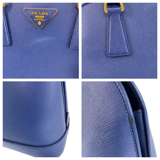 PRADA Handbag leather Blue GoldMetal Handbag Shoulder Bag 2way Safiano Women Used Authentic