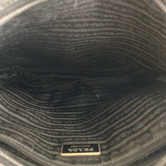 PRADA Shoulder Bag Nylon, Leather Black SilverMetal Shoulder Bag pochette Testo Saffiano Triangle With logo mens Used Authentic