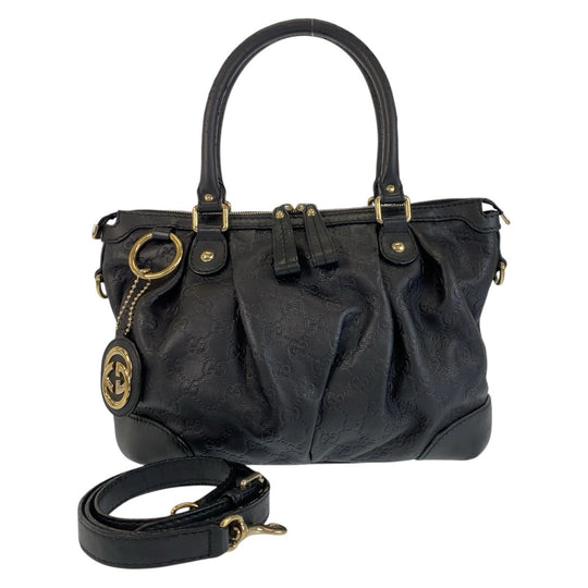 GUCCI Handbag 247902 leather Black GoldMetal Handbag Shoulder Bag 2way Guccisima Sukey Women Used Authentic