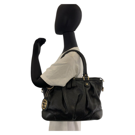 GUCCI Handbag 247902 leather Black GoldMetal Handbag Shoulder Bag 2way Guccisima Sukey Women Used Authentic