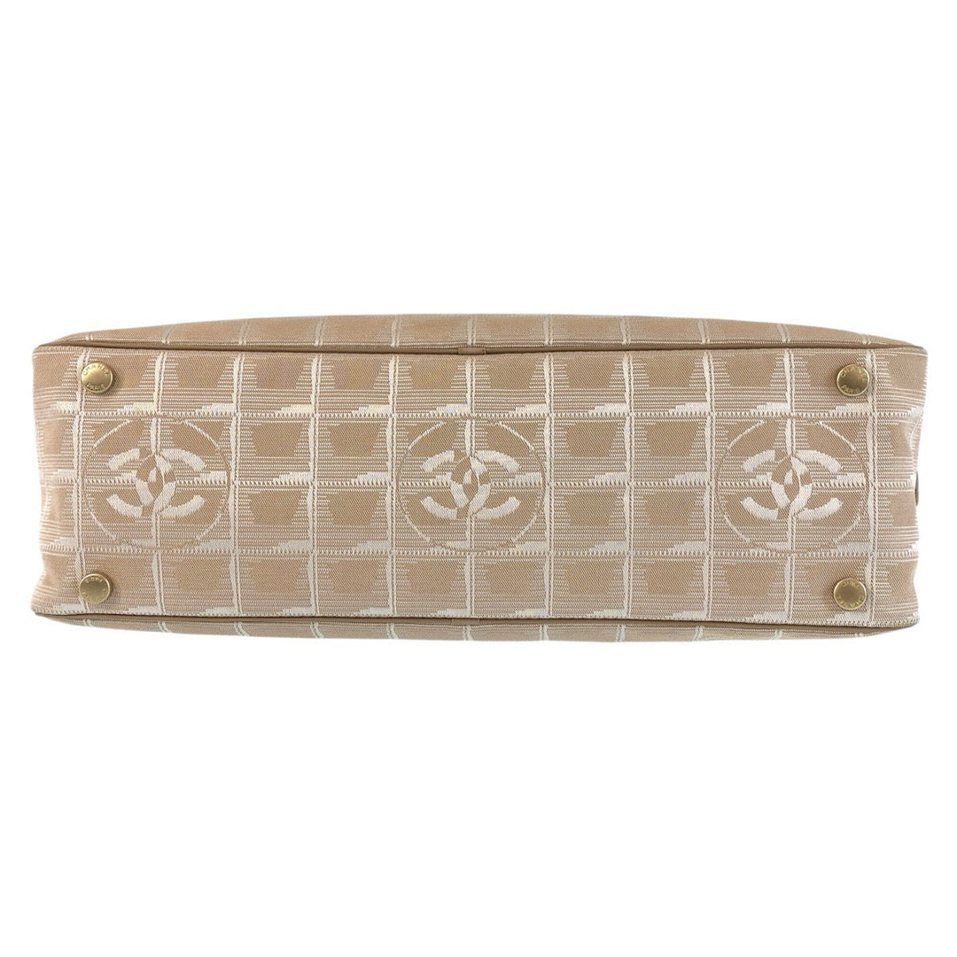 CHANEL Handbag Nylon, Leather Beige Gold Metal Handbags Mini Boston Duffel bag New travel line Women Used Authentic
