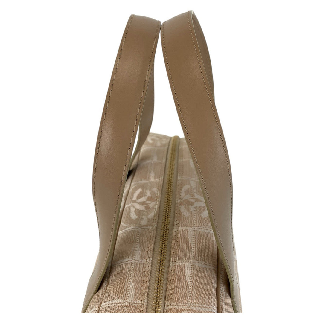 CHANEL Handbag Nylon, Leather Beige Gold Metal Handbags Mini Boston Duffel bag New travel line Women Used Authentic