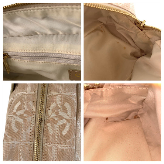 CHANEL Handbag Nylon, Leather Beige Gold Metal Handbags Mini Boston Duffel bag New travel line Women Used Authentic