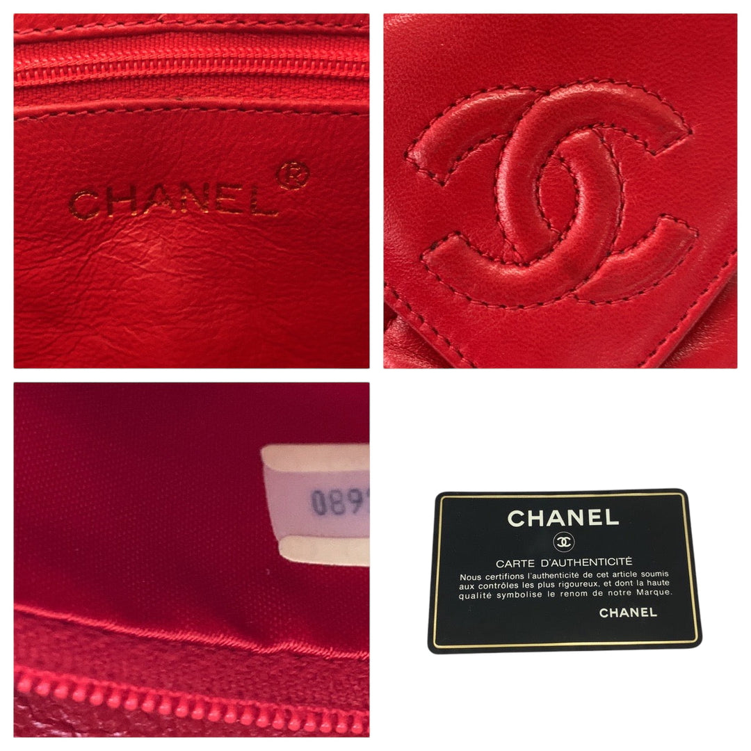 CHANEL Shoulder Bag leather Red Gold Metal ChainShoulder Bag Shoulder Matrasse COCO Mark Tassel Fringe Women Used Authentic