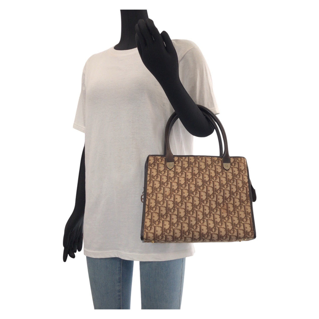 Dior Tote Bag Canvas, Leather Brown Gold Metal Tote Bag handbag Trotter Women Used Authentic