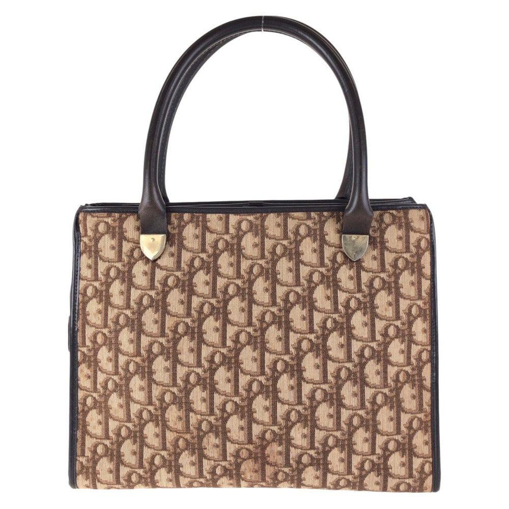 Dior Tote Bag Canvas, Leather Brown Gold Metal Tote Bag handbag Trotter Women Used Authentic
