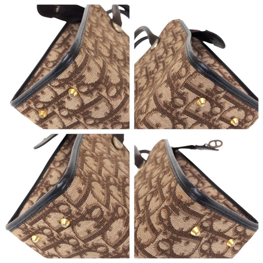 Dior Tote Bag Canvas, Leather Brown Gold Metal Tote Bag handbag Trotter Women Used Authentic